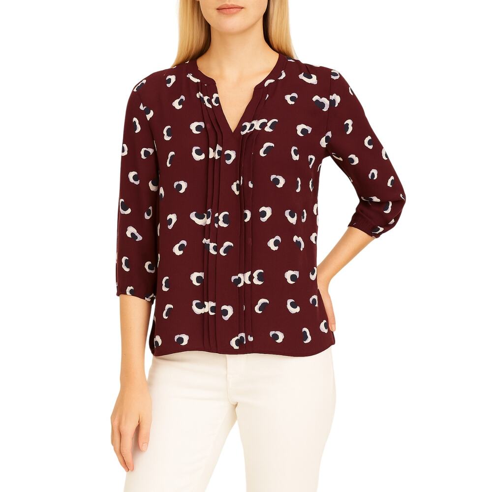 41 Hawthorn Women’s Floral Blouse 3/4 Sleeve V Neck Pullover Maroon NWOT Small